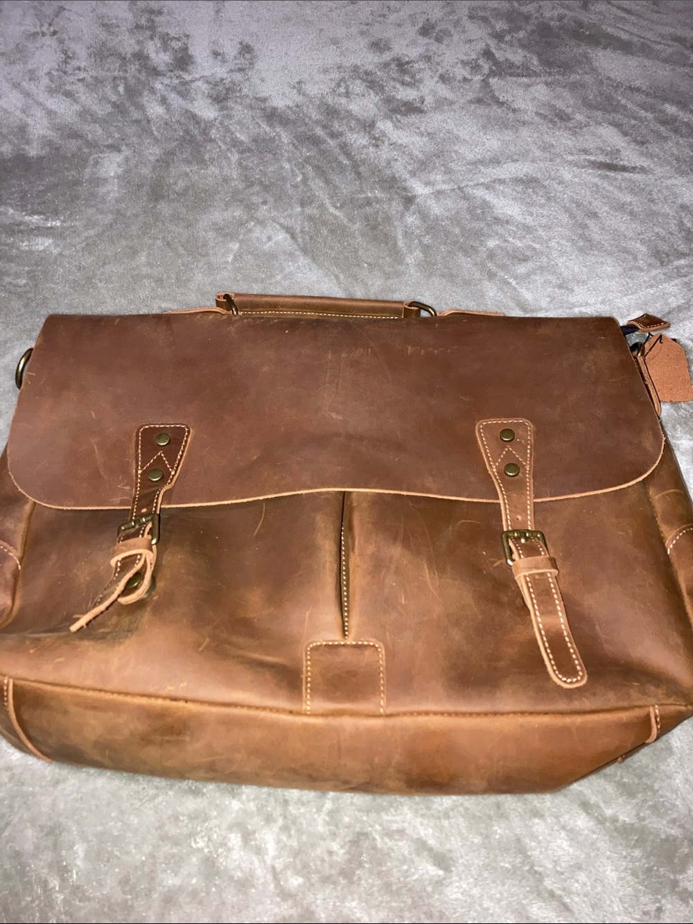 Men's Brown Leather Briefcase with Buckle Accents